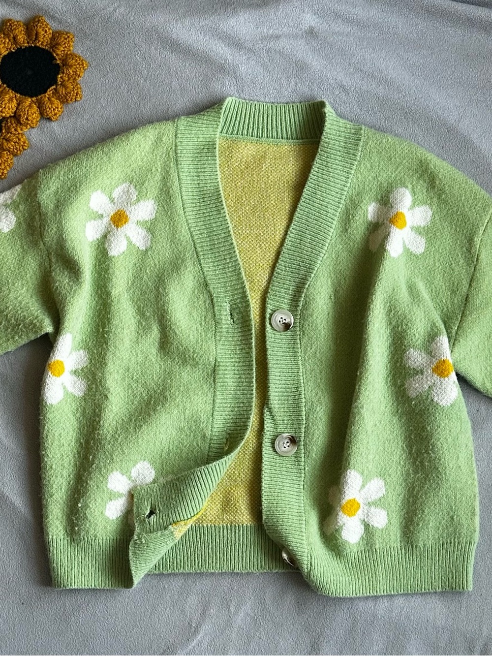 SHEIN Light Green Daisy Knit Cardigan